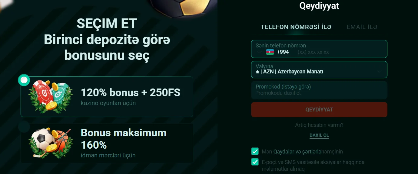 Pinco Casino-da Qeydiyyat